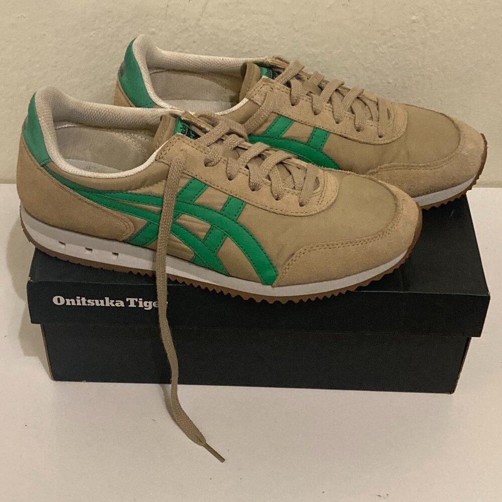 Onitsuka Tiger Women's New York Sneakers, Wood Crepe/Cilantro, Green, Tan, 10 US